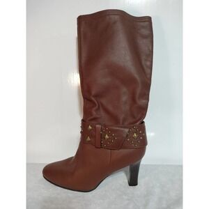 Bijou tall chocolate brown leather heeled boots woman 9.5